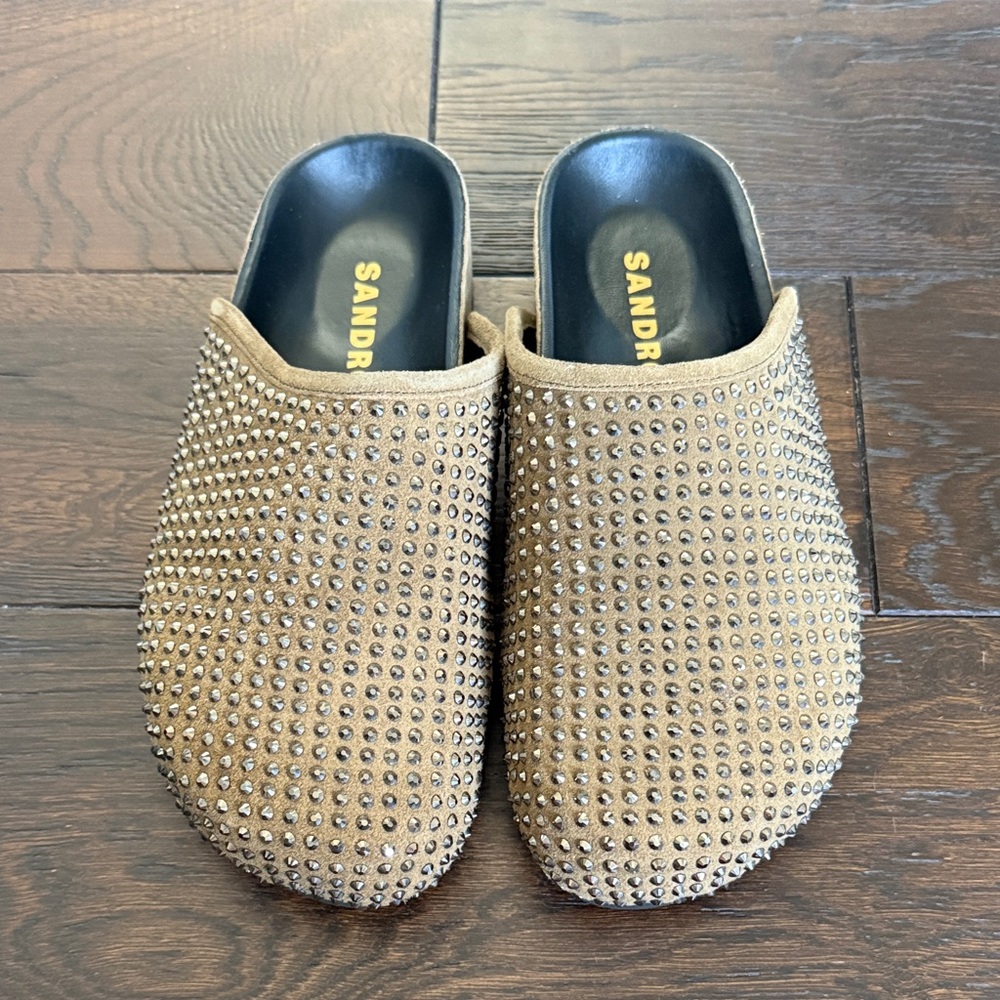 SANDRO Studded Olive/Brown Suede Slip-On Shoes